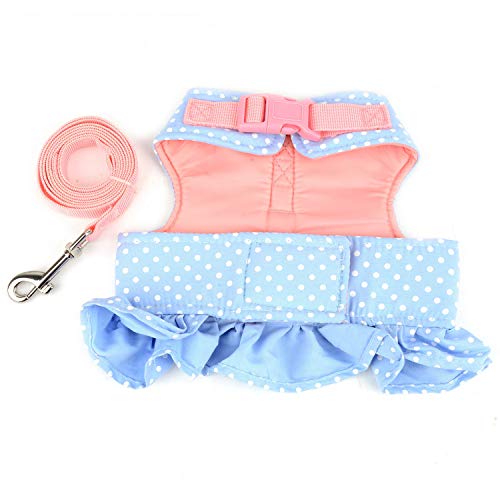 Zunea Arnés y Correa para Perro Pequeño Niña Antitirones Cachorro Chihuahua Vestido Antifugas Arnes Pecho Suave Cómodo Chaleco Floral Acolchado con Bowknot para Hembra Gato Caminar Azul S