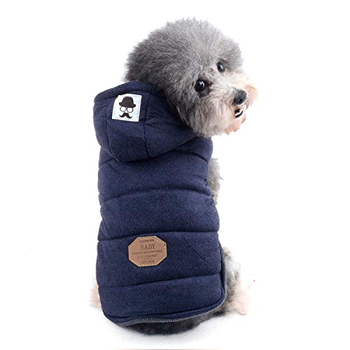 Zunea Chaleco de Perro pequeño Forro Polar Forrado Abrigo de Invierno cálido Chaqueta de Cachorro con Capucha a Prueba de Viento Mascota Chihuahua Sudadera Ropa de Perrito Prendas de Vestir Azul XL