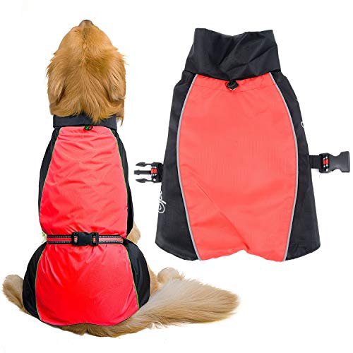 Zunea Impermeable Chubasqueros para Perros Grande Mediano Reflectante Chaleco Ligero con Forro de Malla Transpirable Chaqueta de Seguridad para Lluvia Resistente al Viento Ropa Rojo 8XL