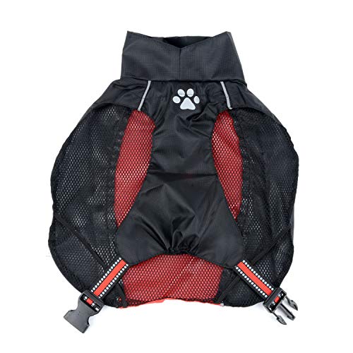 Zunea Impermeable Chubasqueros para Perros Grande Mediano Reflectante Chaleco Ligero con Forro de Malla Transpirable Chaqueta de Seguridad para Lluvia Resistente al Viento Ropa Rojo 8XL