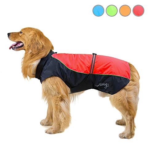 Zunea Impermeable Chubasqueros para Perros Grande Mediano Reflectante Chaleco Ligero con Forro de Malla Transpirable Chaqueta de Seguridad para Lluvia Resistente al Viento Ropa Rojo 8XL