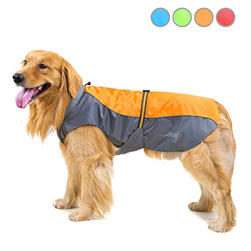 Zunea Impermeable Chubasqueros para Perros Grande Mediano Reflectante Chaleco Ligero con Forro de Malla Transpirable Chaqueta de Seguridad para Lluvia Resistente al Viento Ropa Naranja 7XL