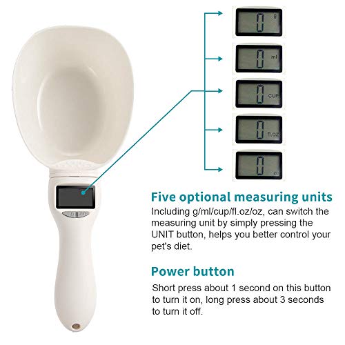 Zwini Cucharada del alimento de Animal doméstico de Digitaces, Taza de medición del alimento de Perro, Cuchara Desmontable de la Escala Digital de Scooper