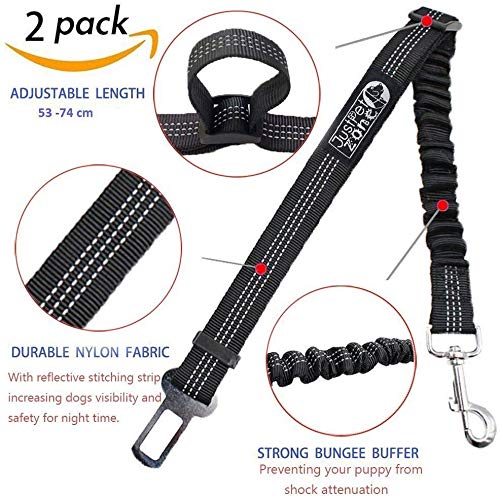 [ 2 Pack] cinturón de Seguridad para Perros y Gatos, arnés elástico de Seguridad Ajustable y Resistente para Coches con elástico de Nailon elástico para Evitar Que tu Cachorro sufra daños