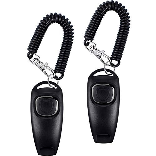 2 Pack de Clicker de Perro Silbato de Perro a Detener Ladrar Clicker de Adiestramiento de Perro de Perro 2 en 1 Herramientas de Adiestramiento de Nueva Actualización con Correa de Silbato (Negro)