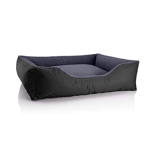 BedDog® Perro/Gato Cama Teddy S à XXXL, 14 Colores a Elegir, de Cordura y Microfibra, Cama para Perros Lavable, cojín para Perros, para Interiores y Exteriores, tamaño XL, Negro/Gris