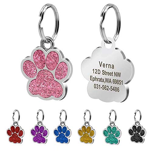 Beirui Placas de identificación Huellas Personalizadas en Acero Inoxidable de 24 mm para Perros y Gatos, con Grabado láser, Rosa Claro, S (0.9" diámetro)