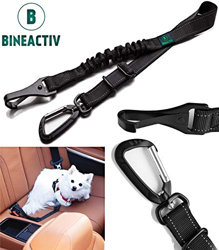 Bineactiv Arnés de Seguridad para Perros Coche Isofix Fijación Mosquetón de Aluminio Giratorio Amortiguación Ajustable (Negro)