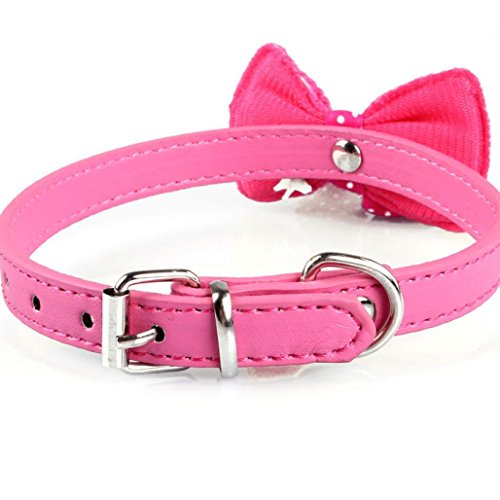 Bocideal 1PC Popular Knit Bowknot Ajustable Cuero de la PU Perro Cachorro Mascota Collares Collar (HP)