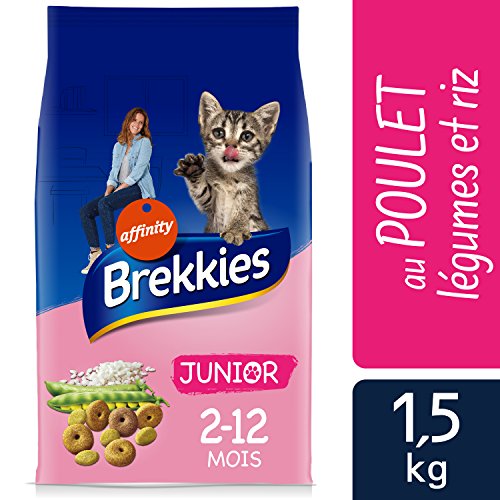 Brekkies Excel - Pienso para Gato (1-12 Meses), diseño de Pollo, galgumas y arroz, 1,5 kg – Lote de 6