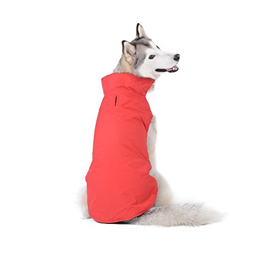 Bwiv Abrigos para Perros de Invierno Chaqueta Impermeable Forrado de Polar con Apertura para Correa Rojo 5XL