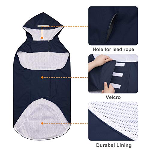 Bwiv Chupasquero Perro Impermeables Perros Grandes Medianos con Capucha Ajustable Collar Agujero Banda Reflectante Ultra-Light Transpirable Talla 6XL Azul