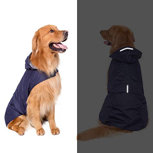 Bwiv Chupasquero Perro Impermeables Perros Grandes Medianos con Capucha Ajustable Collar Agujero Banda Reflectante Ultra-Light Transpirable Talla 6XL Azul