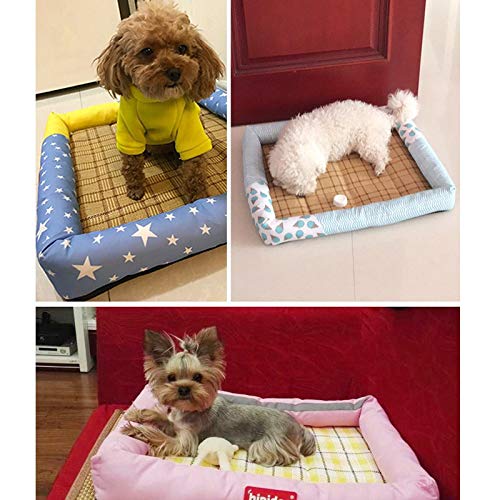 Cama para Mascotas Verano Cojín Perro Gato Alfombrillas para Mascotas Suave Cama para Dormir Cachorro Perrera Cool Bamboo Mat Colchón Combinado Cama Perros Pequeños, Medianos Y Grandes