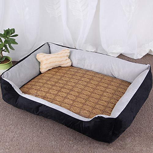 Cama para Perros, Perro Gato Mascota Colchón Lavable Almohada Cojín Suave y Cálida Cama de Algodón PP con Parte Inferior Antideslizante para Perro Grande,Black Grey(Bed+Mat),70*55*15CM(Pet<12.5KG)