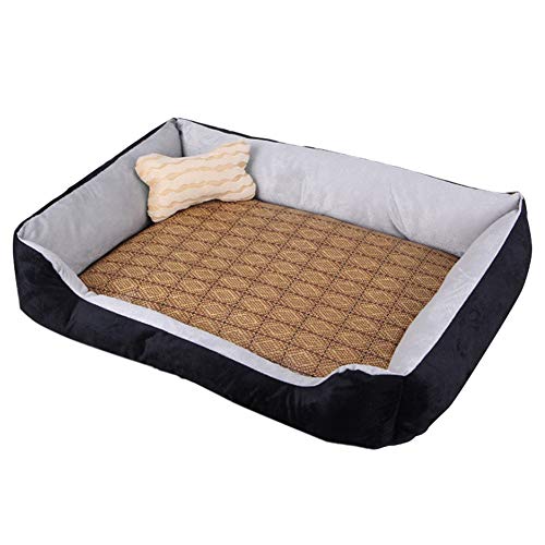 Cama para Perros, Perro Gato Mascota Colchón Lavable Almohada Cojín Suave y Cálida Cama de Algodón PP con Parte Inferior Antideslizante para Perro Grande,Black Grey(Bed+Mat),70*55*15CM(Pet<12.5KG)