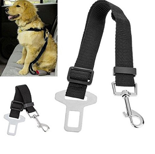 Cinturón de Seguridad para Perros, Lomire Cinturón Ajustable de Nylon para Trasportar Mascotas de Viajes Cinturón de Perros de Asiento de Coche Color Negro