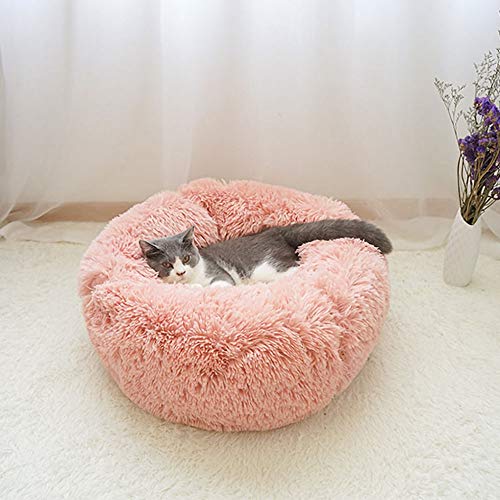 Decdeal Cama de Gato Donut Cama de Mascotas Perros Redonda Cómodo Suave Corto Nido de Donut con una Bola de Sisal para Animales Domésticos Cachorros para Dormir Descansar Invierno