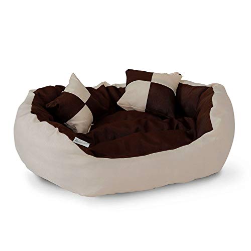 Dibea - Cama para Perros 4 en 1, cojín para Perros, Cesta para Perros con cojín Reversible, Color marrón/Beige, tamaño S