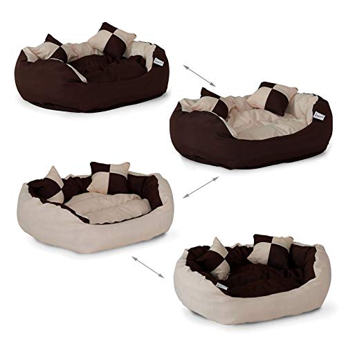 Dibea - Cama para Perros 4 en 1, cojín para Perros, Cesta para Perros con cojín Reversible, Color marrón/Beige, tamaño S