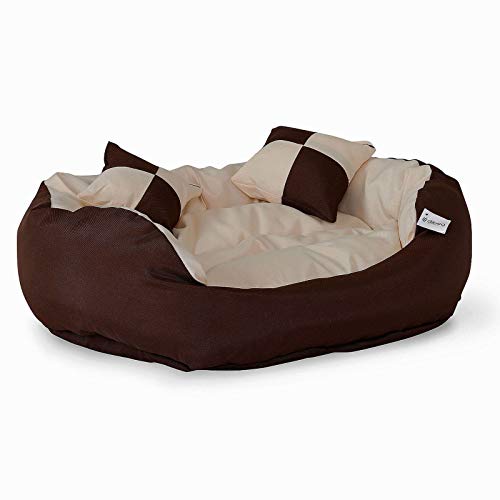 Dibea - Cama para Perros 4 en 1, cojín para Perros, Cesta para Perros con cojín Reversible, Color marrón/Beige, tamaño S