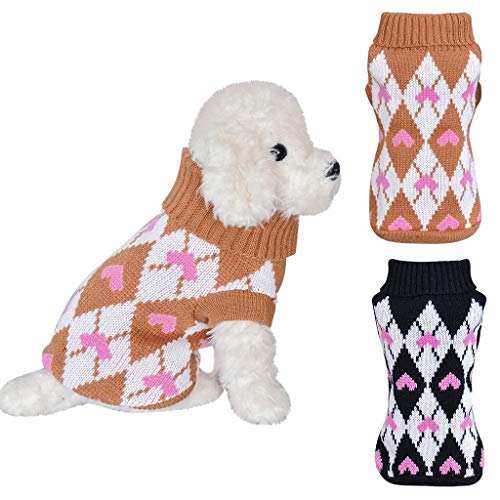 Ducomi Hearts Jersey para Perros y Cachorros de Suave y cálido Hilo navideño y Corazones – Jersey para Perros para Talla pequeña y Media – Ropa Perro y Gato – Idea Regalo Navidad