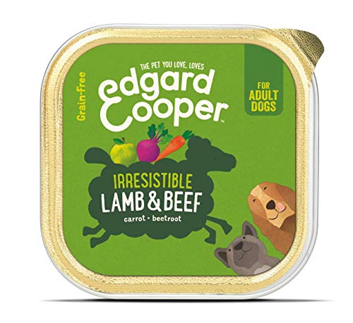 Edgard & Cooper Comida humeda Perros Adultos sin Cereales, Natural con Cordero y Ternera. Alimentación balanceada y Sana con proteinas y aminoácidos. Carne 100% Fresca en paté. Pack de 11x150gr