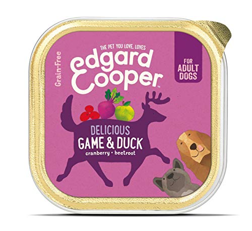 Edgard & Cooper comida humeda perros adultos sin cereales, natural con Venado y Pato. Alimentación balanceada con Omega 3 para un pelaje suave y brillante. Carne magra fresca en paté. Pack de 11x150gr