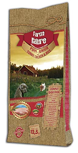 Farm Nature Pienso seco para Perros Cachorros y Junior. FN Pavo y Pollo con Arroz Junior - Todas Las Razas - 12,5 kg