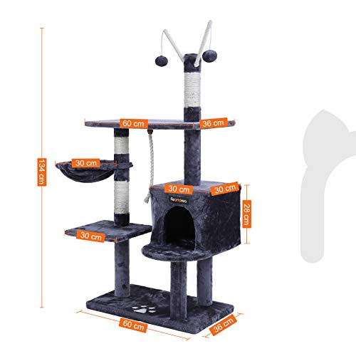 FEANDREA Árbol para Gatos Rascador con nidos Plataformas Bolas de Juego Gran Base 134 cm PCT35G