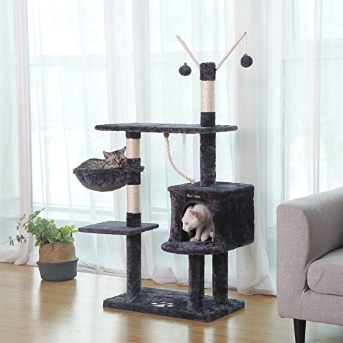 FEANDREA Árbol para Gatos Rascador con nidos Plataformas Bolas de Juego Gran Base 134 cm PCT35G