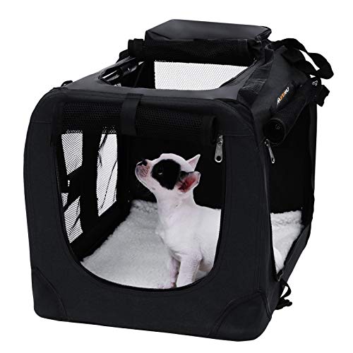 FEANDREA Bolsa de Transporte para Mascotas Transportín Plegable para Perro Portador Tela Oxford Negro M 60 x 40 x 40 cm PDC60H