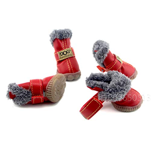 Feidaeu Zapatos para Mascotas 4 Unids/Set Botas de Nieve Impermeables de Cuero Cómodo, Transpirable, Antideslizante, ecológico, económico para Mascotas Zapatillas al Aire Libre