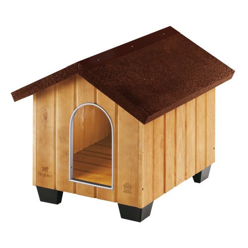 Feplast 87001000 Caseta de Exterior para Perros Domus Small, Robusta Madera Ecosostenible, Pies de Plástico, Rejilla de Ventilación, 61 x 74.5 x 55 Cm