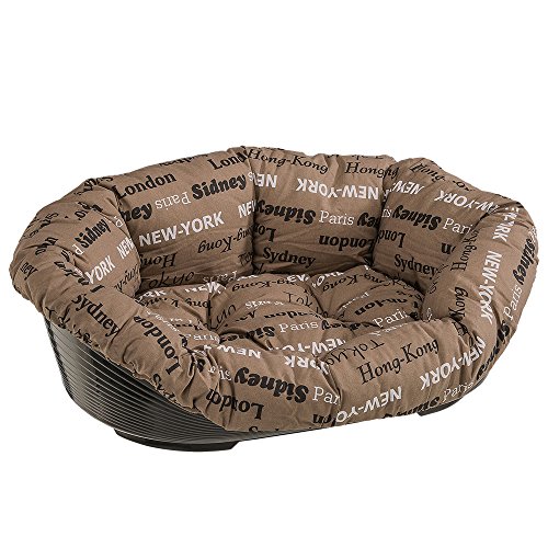 Ferplast Cama de plástico para Perros y Gatos Sofa' 8 con cojín de algodón, Cesta para Animales, Fondo Perforado, Antideslizante, Cómodo Apoyo para el mentón, 85 x 62 x h 28,5 cm Marrón