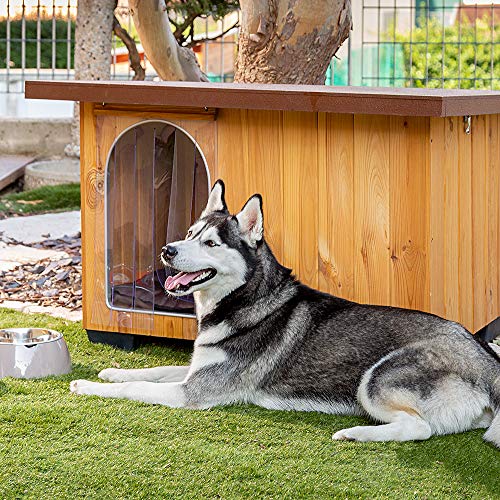 Ferplast Caseta de exterior para perros BAITA 100, Madera ecosostenible, Pies aislantes, Puerta con perfil de aluminio resistente a las mordeduras, Techo abrible, 122 x 79 x h 78 cm