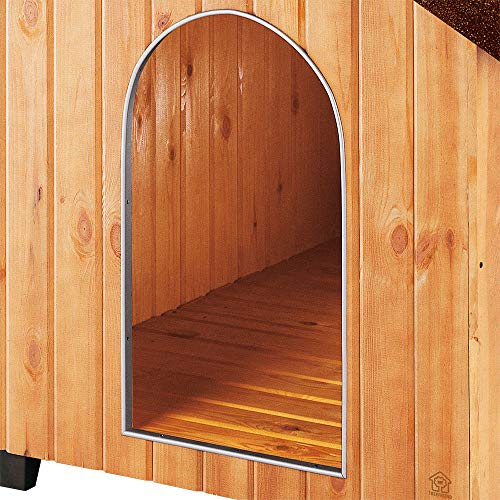 Ferplast Caseta de exterior para perros DOMUS MEDIUM, Madera ecosostenible, Rejilla de ventilación, Puerta con perfil de aluminio resistente a las mordeduras, 73 x 85 x h 67,5 cm