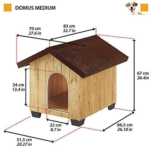 Ferplast Caseta de exterior para perros DOMUS MEDIUM, Madera ecosostenible, Rejilla de ventilación, Puerta con perfil de aluminio resistente a las mordeduras, 73 x 85 x h 67,5 cm