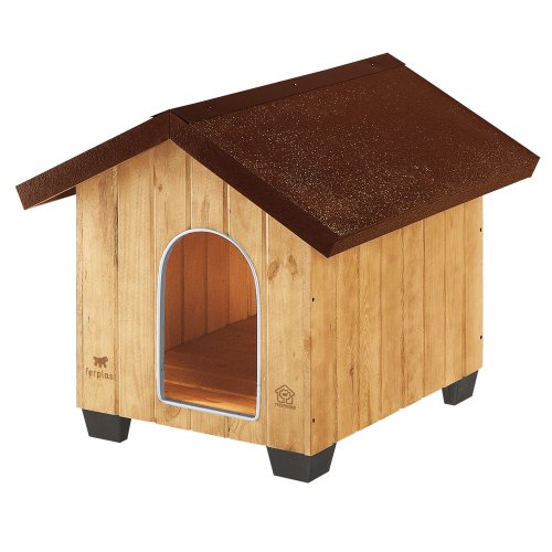 Ferplast Caseta de exterior para perros DOMUS MEDIUM, Madera ecosostenible, Rejilla de ventilación, Puerta con perfil de aluminio resistente a las mordeduras, 73 x 85 x h 67,5 cm