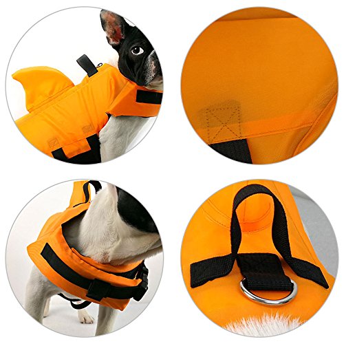 FONLAM Chaleco Salvavidas para Mascotas Chaqueta Chaleco de Seguridad Perro Perrito Ajustable con Aleta de Tirubón Ropa de Baño (M, Naranja)