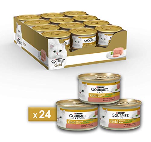 Gourmet Gold Mousse para El Gato, con Pato y un Tocco de Spinaci, 85 g – Pack de 24 Unidades