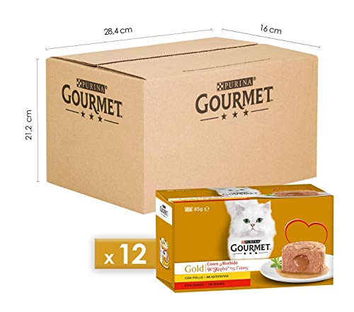 Gourmet Gold Purina Húmedo Gato corazón Suave con Ternera, Pollo - 48 latas de 85 g Cada una (12 Paquetes de 4 x 85 g)