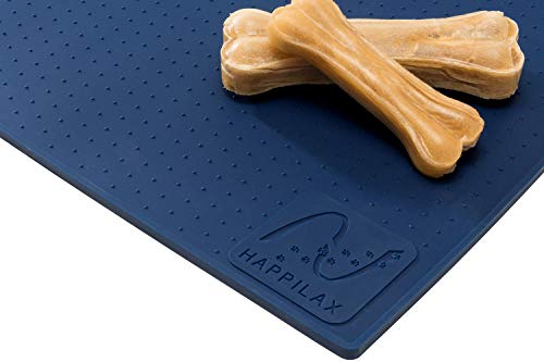 Happilax Alfombrilla de Silicona Premium para comederos de Perros y Gatos, con Borde Extra Alto y Superficie Antideslizante, Azul, L, 60 x 40 cm