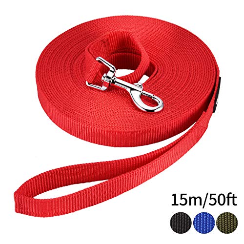 HAPPY HACHI Correa de Adiestramiento 15m para Perros Larga Correas Nylon Resistente para Camping Paseo Longitud 15m Rojo