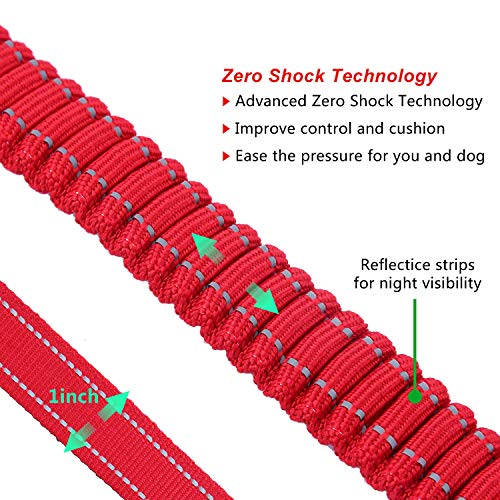 HAPPY HACHI Correas de Adiestramiento para Perros Nylon Correa Reflectantes Elástica para Perros Medianos Grandes con 2 Manijas Blandas Cinturón de Seguridad para Perros (Longitud 110-150 cm, Rojo)