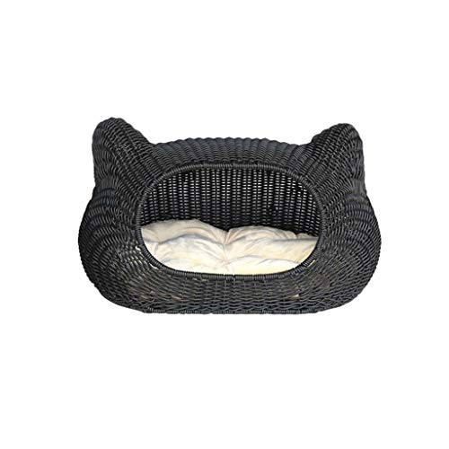 HLR Camas para Gatos Casa de Mascotas de ratán Hecha a Mano Caseta de Gato Perrera Extraíble y Lavable Pequeño Perro mordida Estaciones Nido Exquisito Mano de Obra (Color : A)