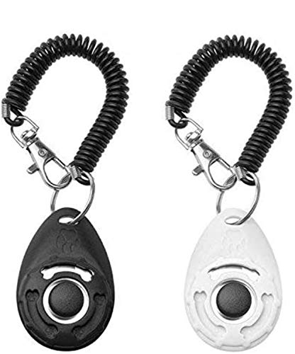 HMILYDYK - Clickers de entrenamiento para mascotas con botón grande para perro, gato o cachorro, herramienta de entrenamiento con muñequeras – 2 unidades (negro y blanco)