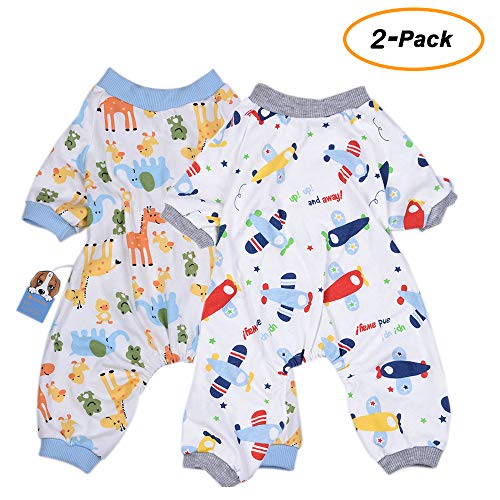 HongYH 2-Pack Ropa para Perros Perros Gatos Onesie Pijamas de Perro Suave Algodón Puppy Rompers Mono de Mascota Acogedor Body para Perros pequeños y Gatos