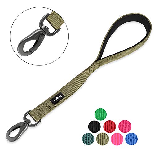 Hyhug Premium actualizado Correa Corta de Nylon Resistente de 45,7 cm de Largo con asa Acolchada cómoda y Clip Resistente para Perros Grandes, medianos, para niños y niñas. (Verde Militar)