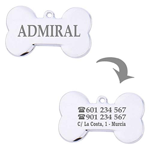 Iberiagifts - Placa Chapa Medalla de identificación Personalizada para Collar Perro Gato Mascota grabada en Acero Inoxidable